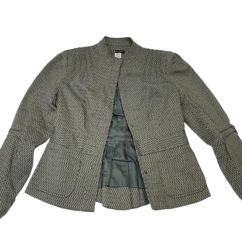 Vintage Boston Design Studio Green Herringbone Knit Stand Collar Blazer Women 8